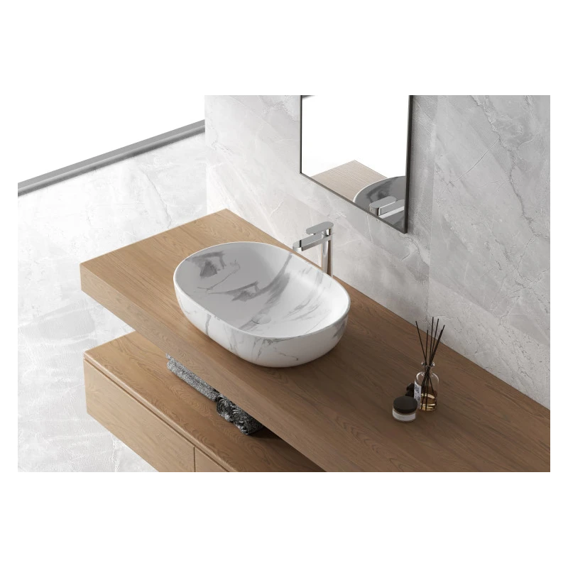Lavabo da appoggio Feridras 60x41 marmorizzato bianco
