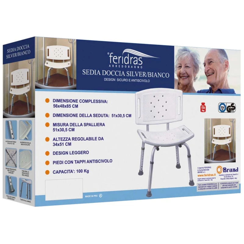 Sedia doccia Comfort Feridras in alluminio e LDPE