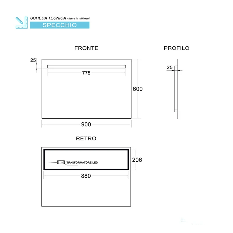 Specchio retroilluminato Feridras Line 60x90 LED