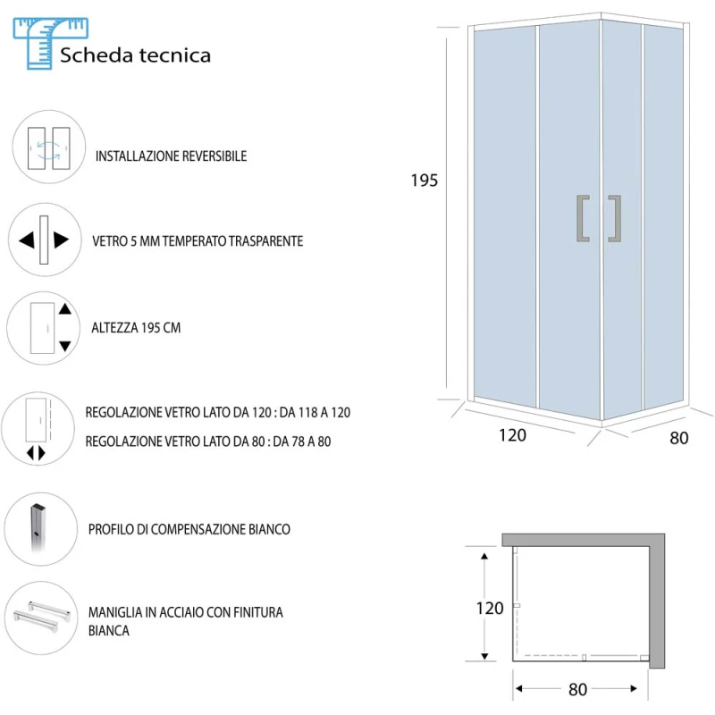 Box doccia angolare Feridras T-Special profilo bianco