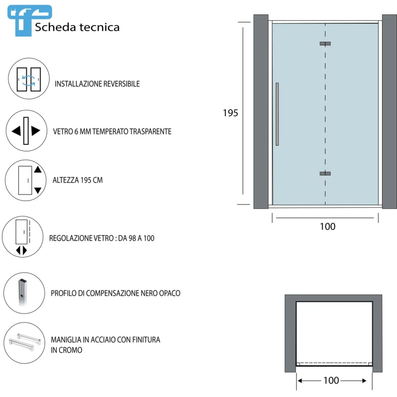 Porta soffietto Feridras Royal 100 cm nero opaco