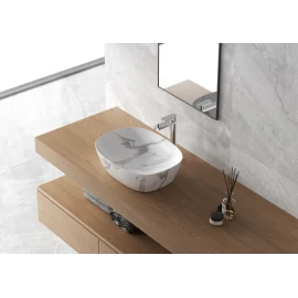 Lavabo da appoggio Feridras marmorizzato bianco 50 cm