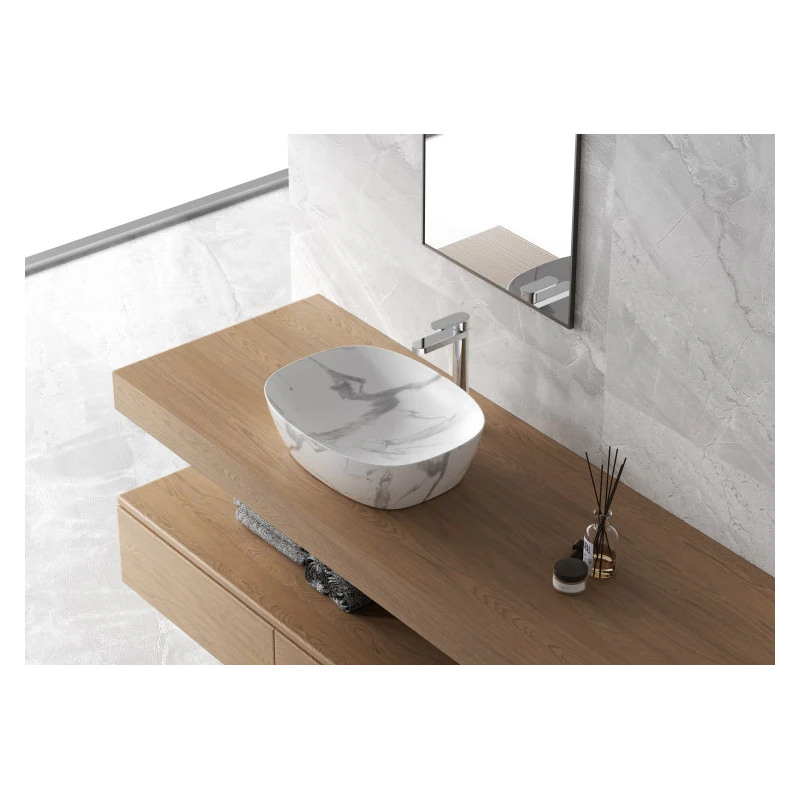 Lavabo da appoggio Feridras marmorizzato bianco 50 cm