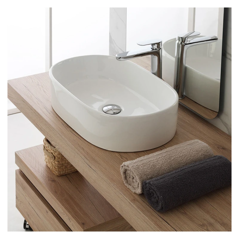 Lavabo appoggio Feridras in ceramica bianco L55