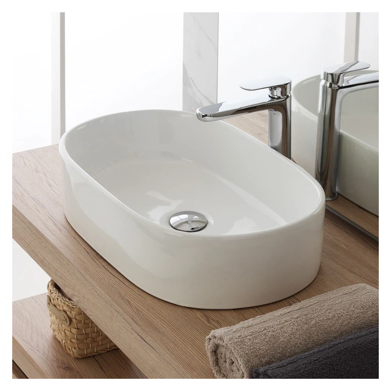 Lavabo appoggio Feridras in ceramica bianco L55