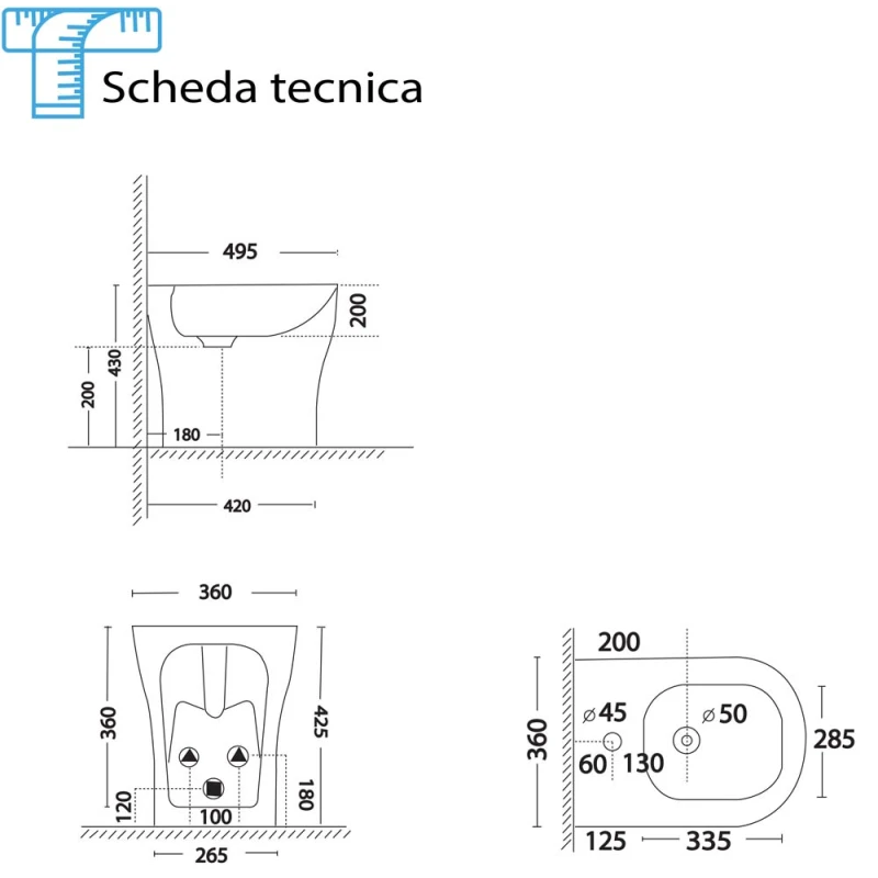 Bidet da terra Feridras Real in ceramica bianco