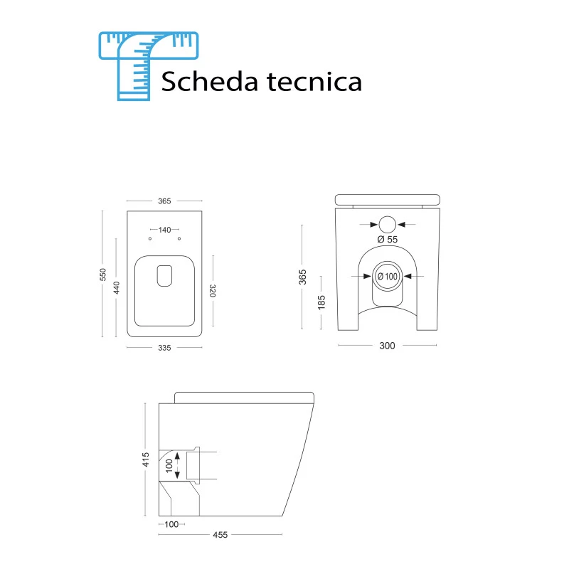 Vaso wc Feridras Serie Q filo muro bianco lucido