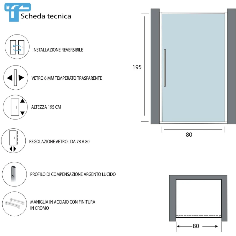 Porta battente Feridras Royal 80 cm cromo