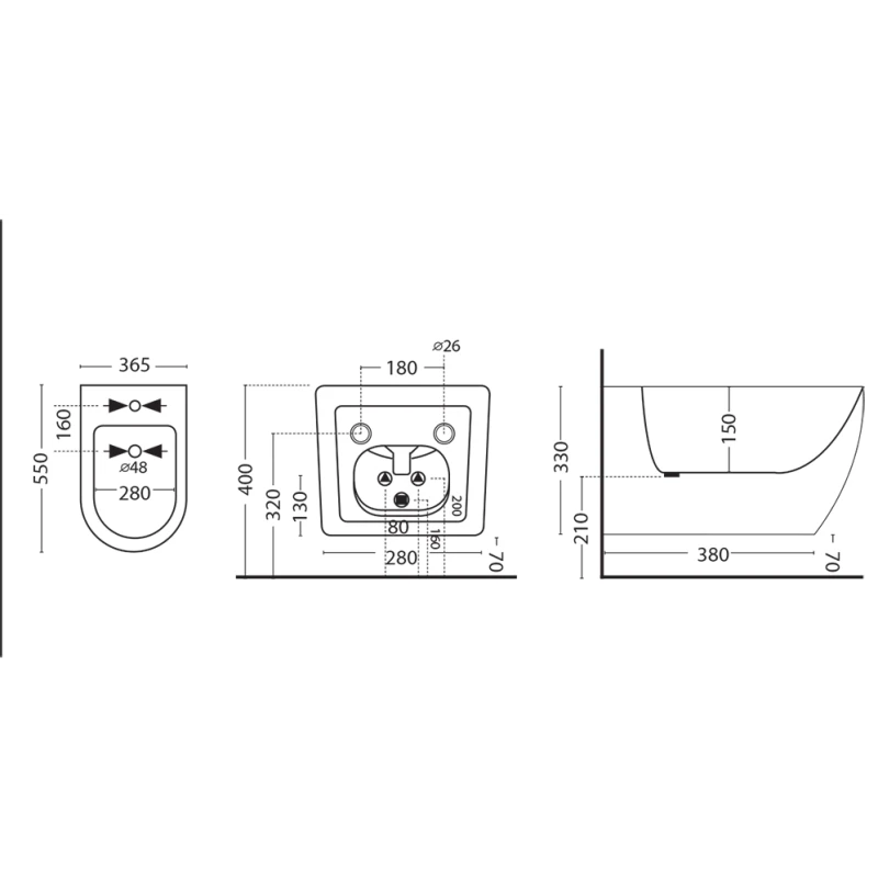Bidet sospeso Feridras Serie T in ceramica