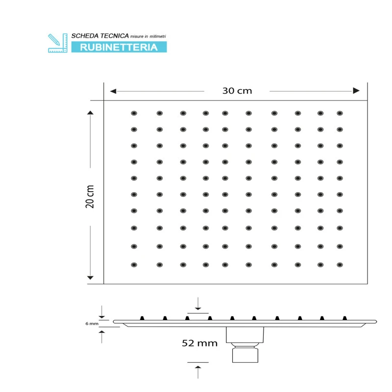 Soffione doccia rettangolare cromato 30x20 cm - Platinum
