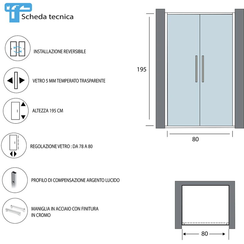 Porta Saloon Feridras Royal 80 cm nero opaco