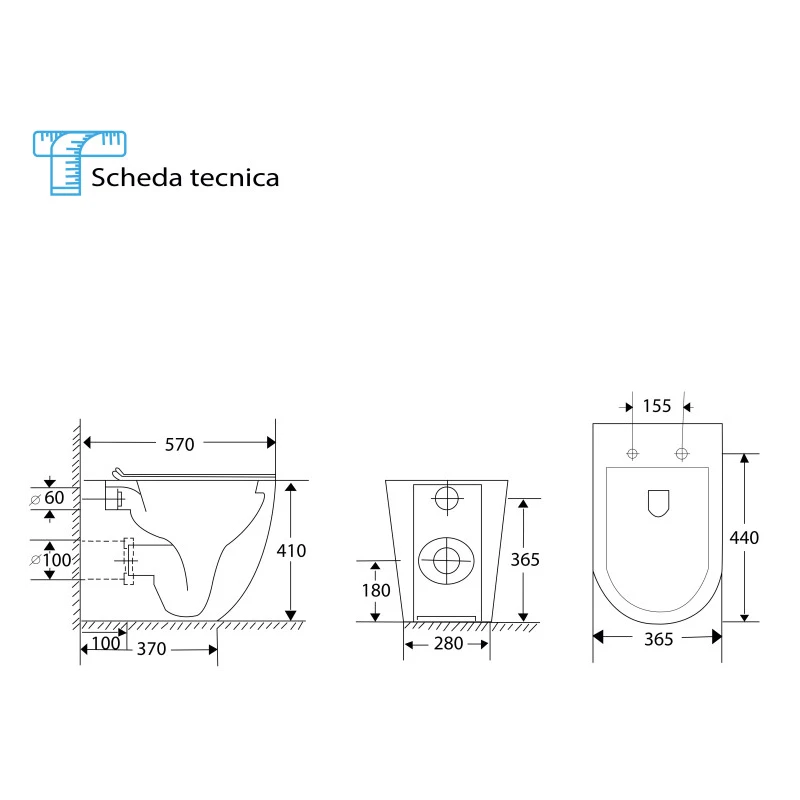 Vaso filomuro Feridras Spin in ceramica bianco lucido