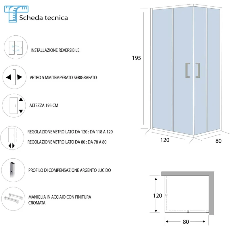Box doccia angolare Feridras T-Special 120x80 vetro serigrafato