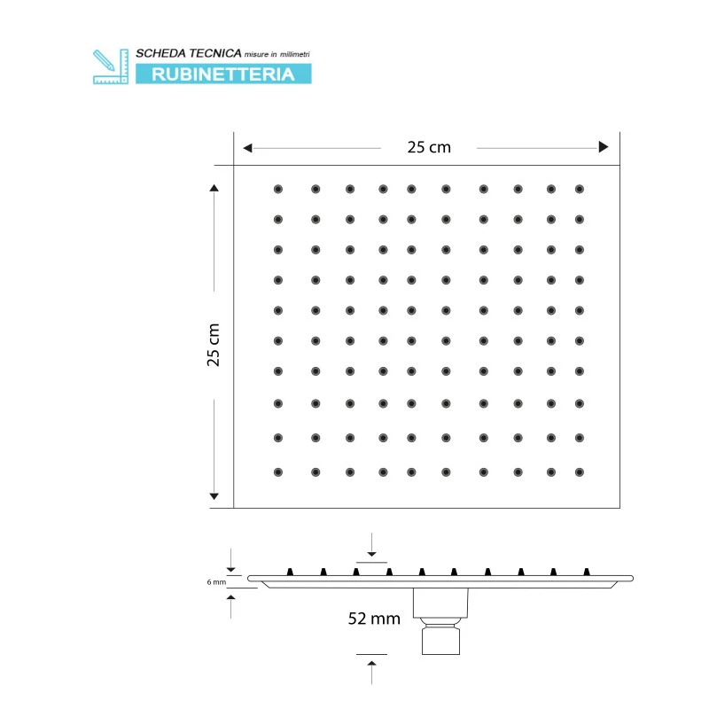 Soffione Feridras Platinum nero opaco 25x25