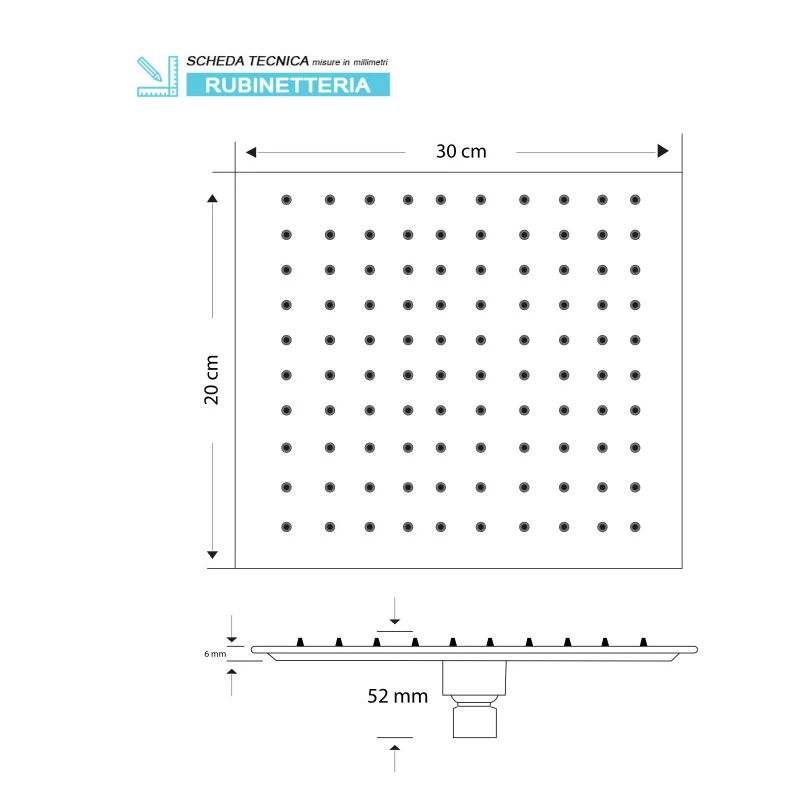 Soffione doccia Feridras Platinum nero opaco 30x20