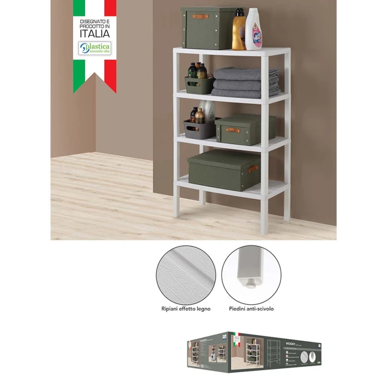 Scaffale Woody Feridras bianco effetto legno 69x34x115