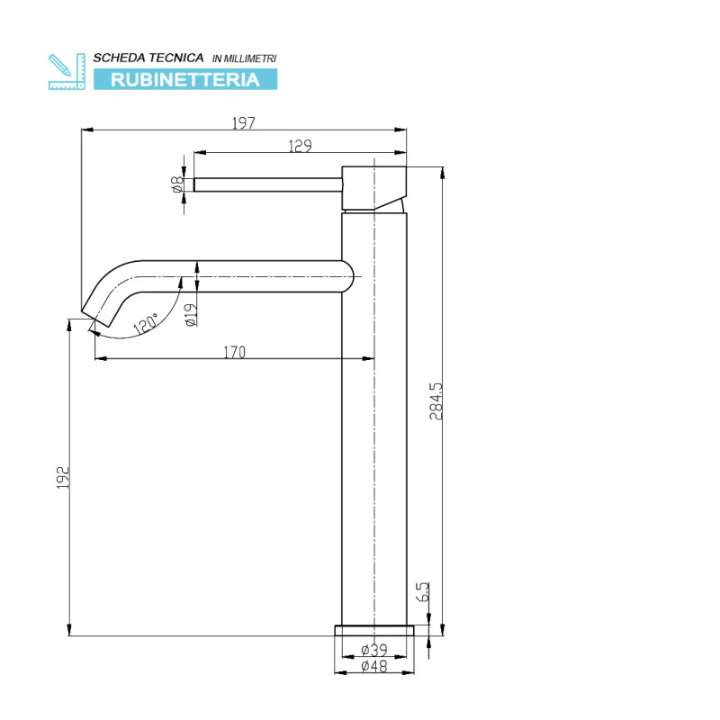 Miscelatore lavabo alto Feridras Nuego in acciaio inox