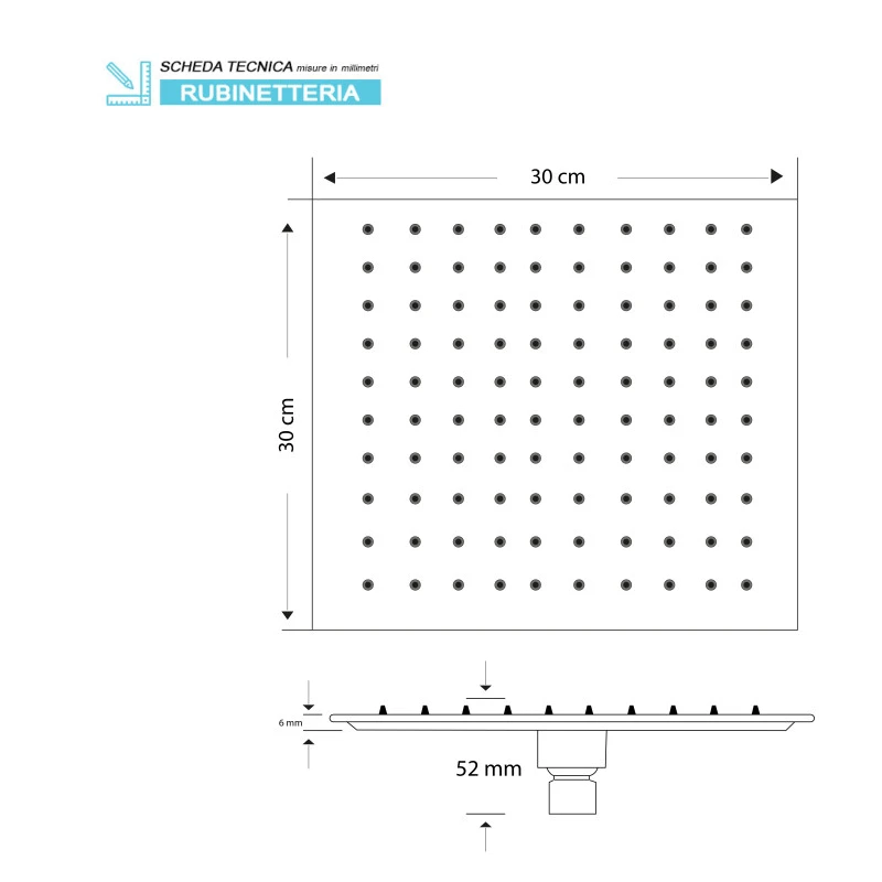 Soffione Platinum Feridras 30x30 nero opaco