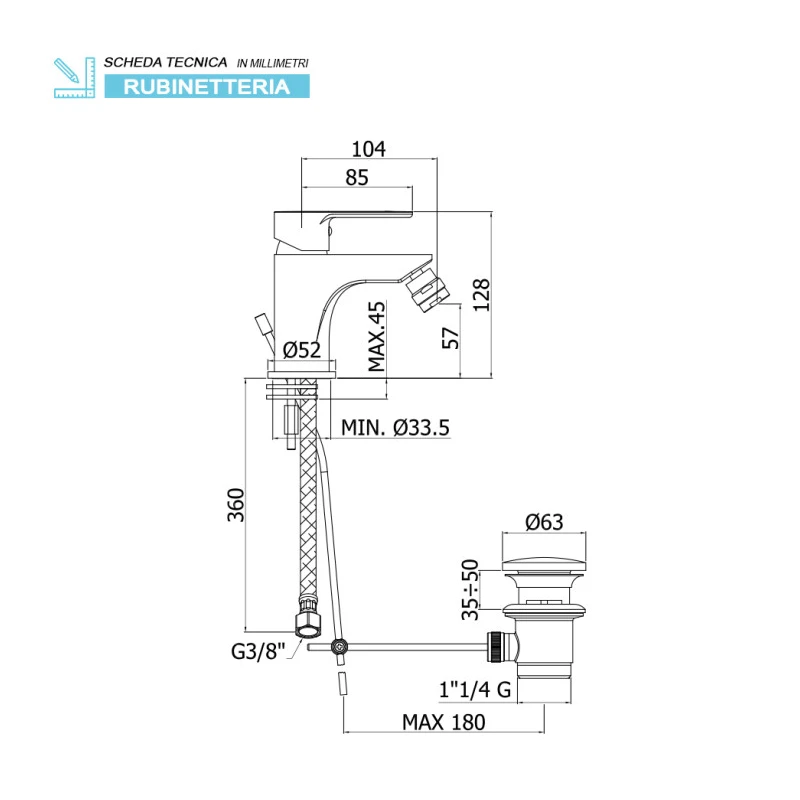 Miscelatore bidet Feridras Iris cromato con piletta