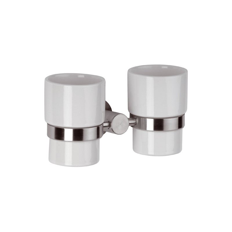 Portabicchiere doppio in ceramica - serie minimal inox Remer MI16INOX