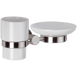 Supporto doppio con bicchiere e portasapone - serie minimal inox Remer MI17INOX