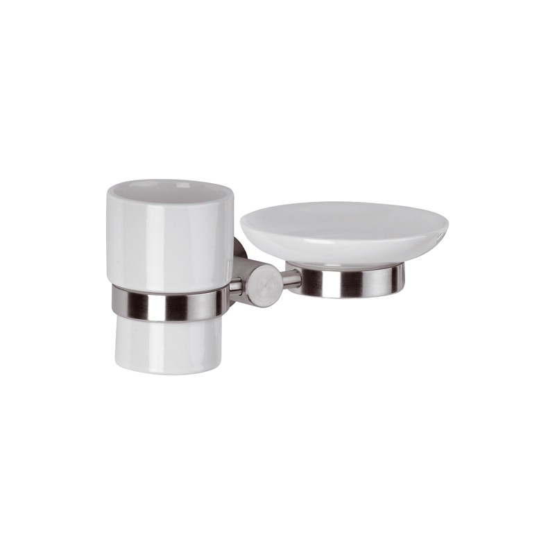 Supporto doppio con bicchiere e portasapone - serie minimal inox Remer MI17INOX