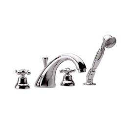 Rubinetto tradizionale bordo vasca con bocca pesante fusa e doccetta in ottone - serie liberty Remer 06LI