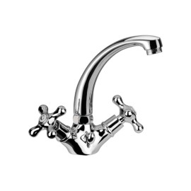 Rubinetto lavabo stile classico liberty con bocca pesante e scarico Remer 13CLI