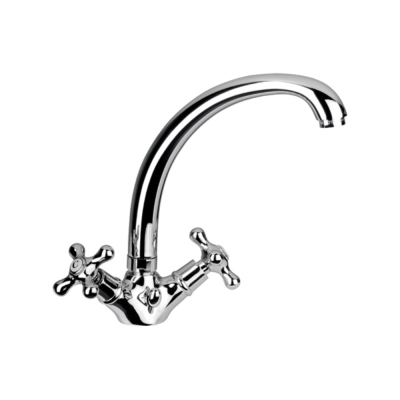 Rubinetto tradizionale lavello con canna alta fusa e scarico - serie liberty Remer 13GLI