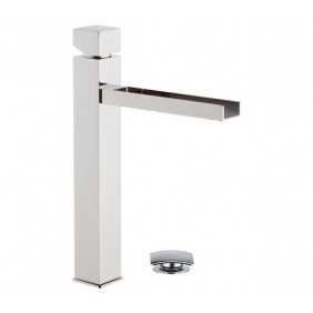 Miscelatore cube waterfall lavabo alto ideale per lavabo da appoggio con bocca a cascata e scarico click clack Daniel Rubinet...