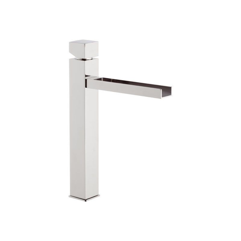 Miscelatore lavabo alto ideale per lavabo a bacinella da appoggio, dotato di bocca a cascata serie cube waterfall Daniel Rubi...