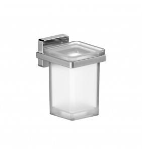  A201100CR Porta spazzolini serie cubo con bicchiere in vetro satinato - fissaggio ad inco