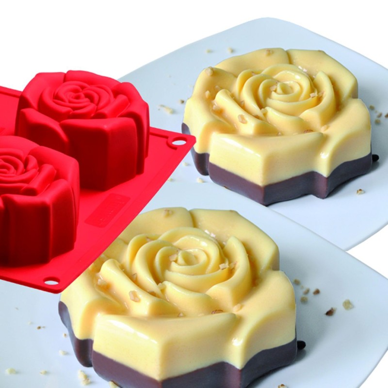 Stampo in silicone rosa fiorita 6 porzioni Pavonidea FR056